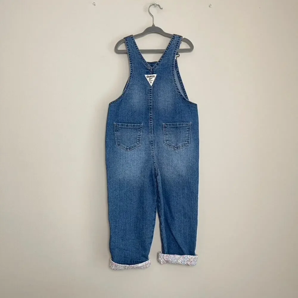 OSH Kosh B'gosh Denim‎ Floral Buckle Overall CottagCore Vintage Girls Sz 4T